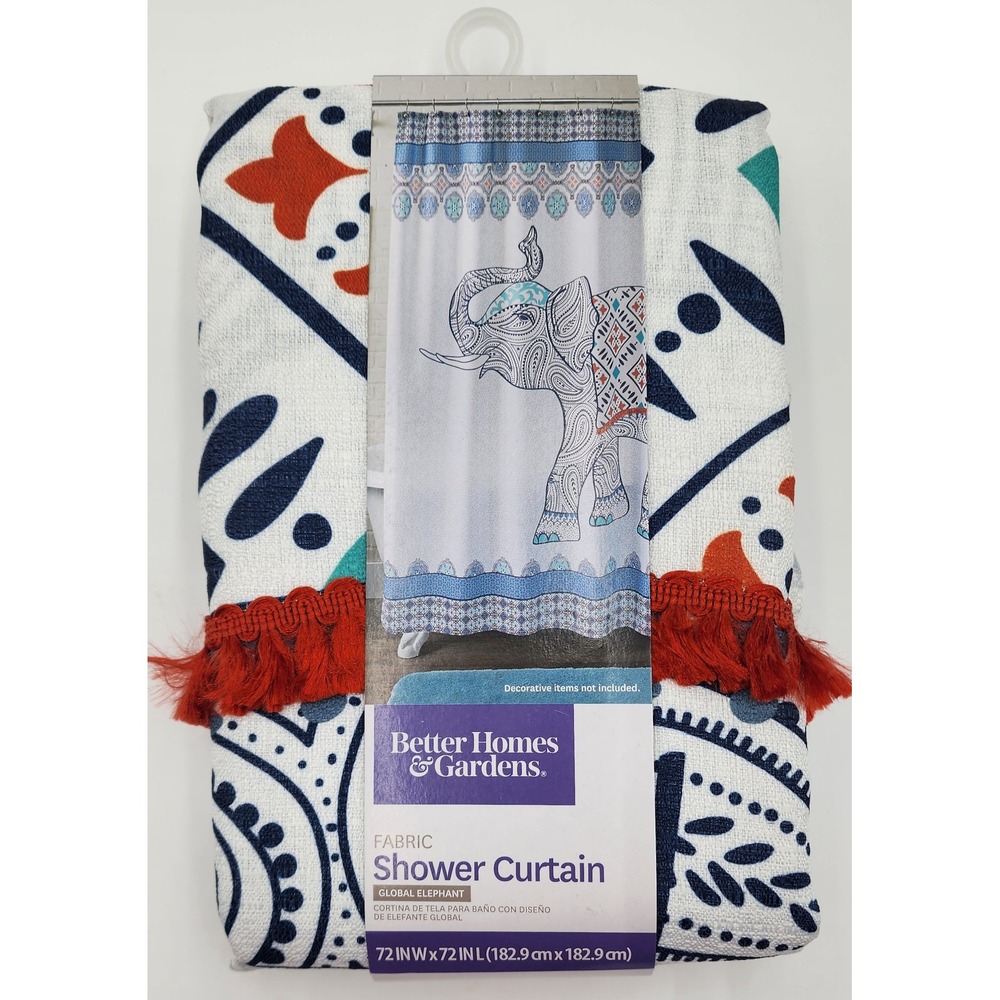 Better Homes Gardens Global Elephant Fabric Shower Curtain 72x72 Inch NEW